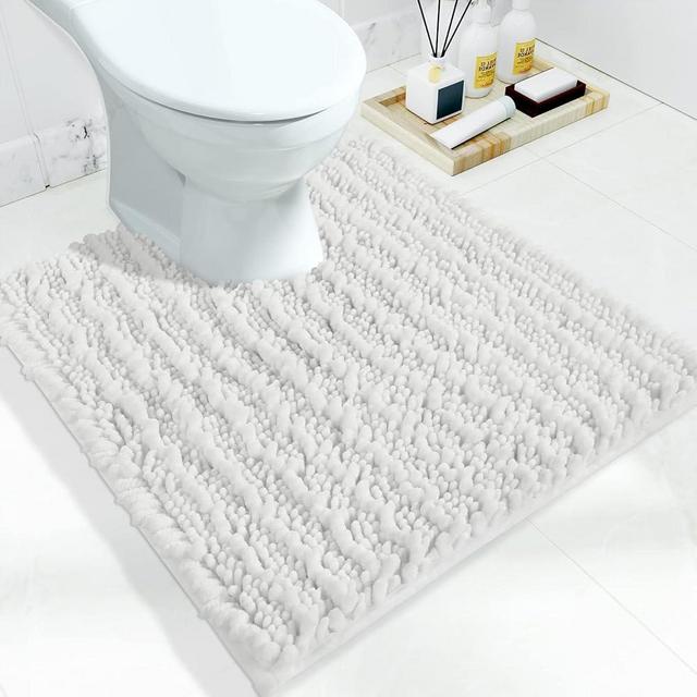 Yimobra Toilet Rugs U Shaped 24x24, Soft Comfortable Absorbent Chenille Toilet Mat for Bathroom Floor, Non-Slip Contour Bathroom Rugs for Toilet, Dry Quickly Machine Washable, White