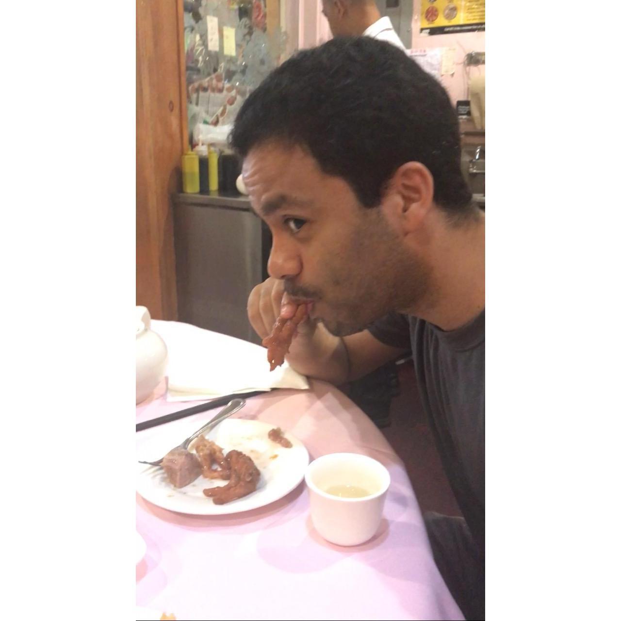 Summer 2017: When Judy introduced Haro to the wonders of chicken feet at dim sum - and he loved it!