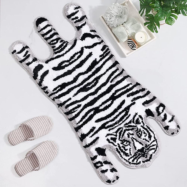 Panstar Tiger Bath Mat for Bathroom, Cute White Tiger Animal Cartoon Bath Mat Non Slip Animals Shaped Absorbent Bathtub Rug Bathroom Plush Shower Rugs