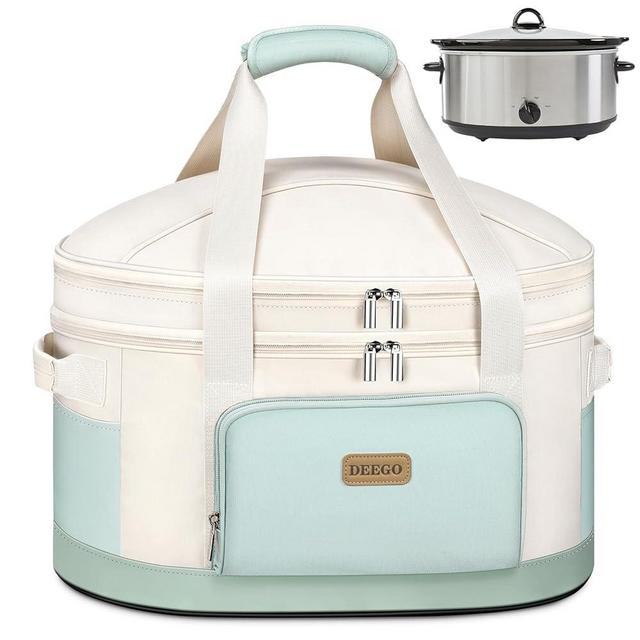 DEEGO Carrying Bag for Crock-Pot 6-8 Quart, 2-Layer Insulated Portable Slow Cooker Travel Bag with Support Pad, Lid Fasten Straps & Easy-Clean Liner, Ideal for Transport, Family Gatherings Potlucks
