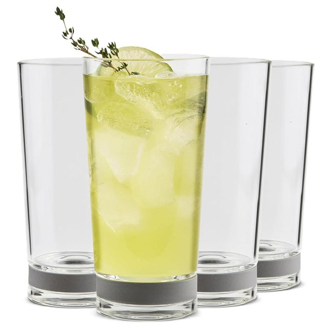 Coast Glassware The Tall – Patented Highball Drinking Glasses with Built-In Stone Coaster Base – Absorbent, Surface-Protecting Water & Cocktail Glasses - Premium Gift Pack (Set of 4) - 16 oz