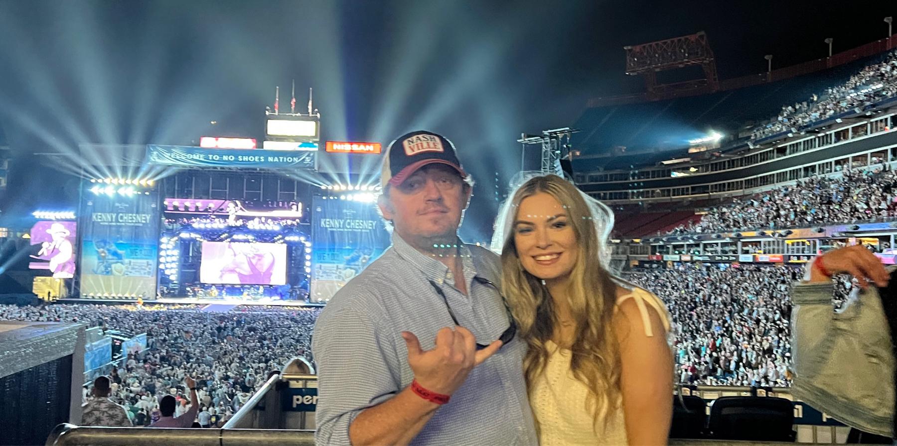 Attending concerts together is one of our favorite things to do! Here, we're at Nissan Stadium seeing Kenny Chesney in concert!