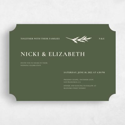 Green Ticket Wedding Invitation - Woodland Stamp