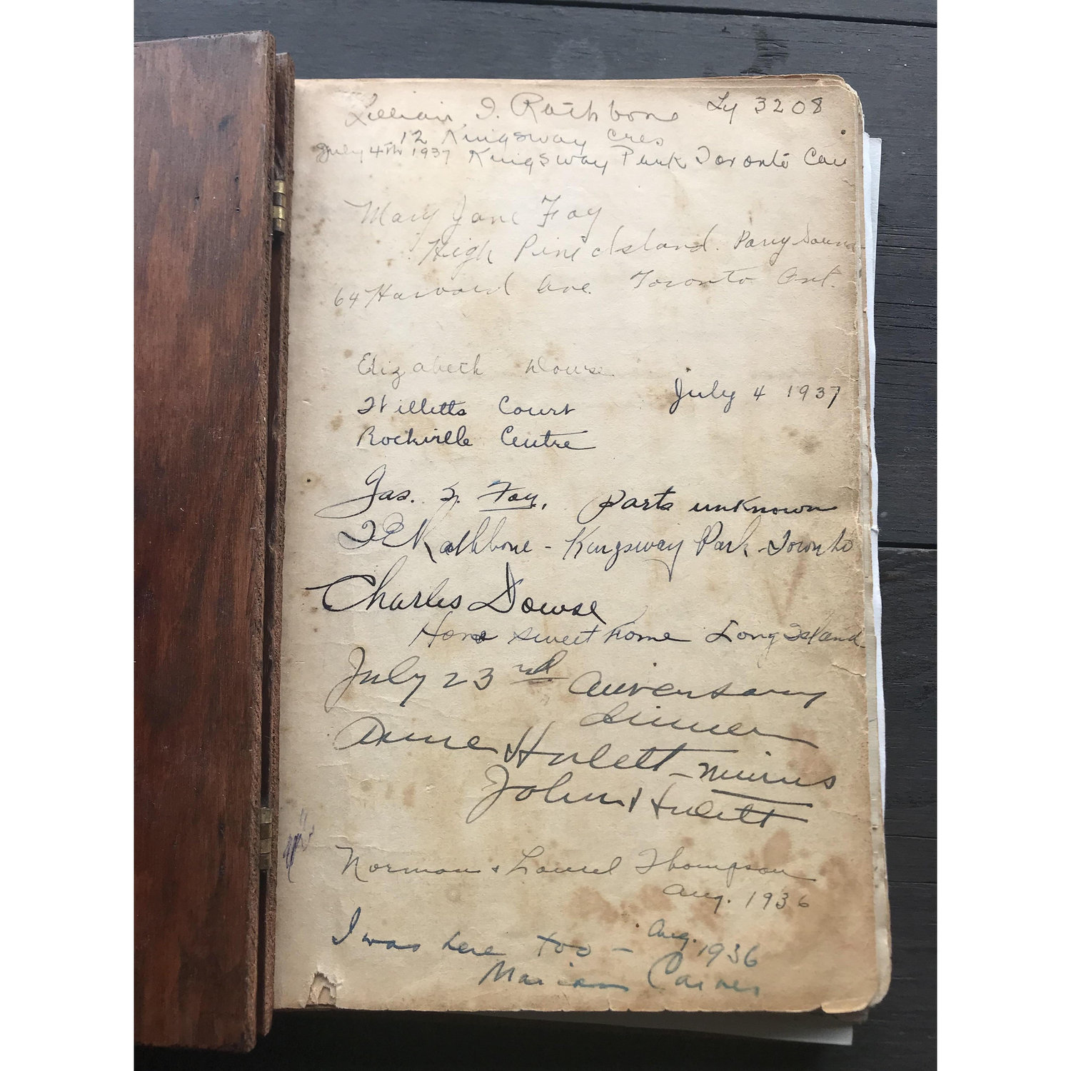 First entry of the guest book on Rainbow island - yes, that does say 1936!