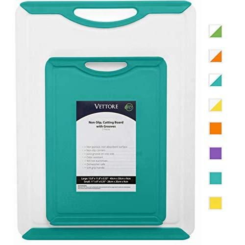 Vettore Non Slip Poly Cutting Boards With Juice Groove Dishwasher Safe BPA Free Plastic FDA Approved Rubber Feet (2 Piece Set, Turquoise)