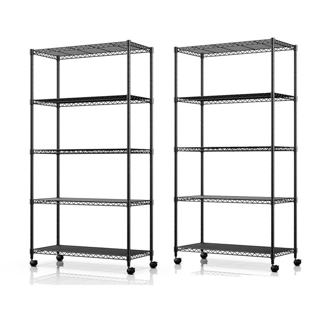 Simple Deluxe Heavy Duty 5-Shelf Storage Shelving Unit, 1250lbs Loading Capacity, 29.92" D x 13.98" W x 61.09" H, Black, 2 Pack