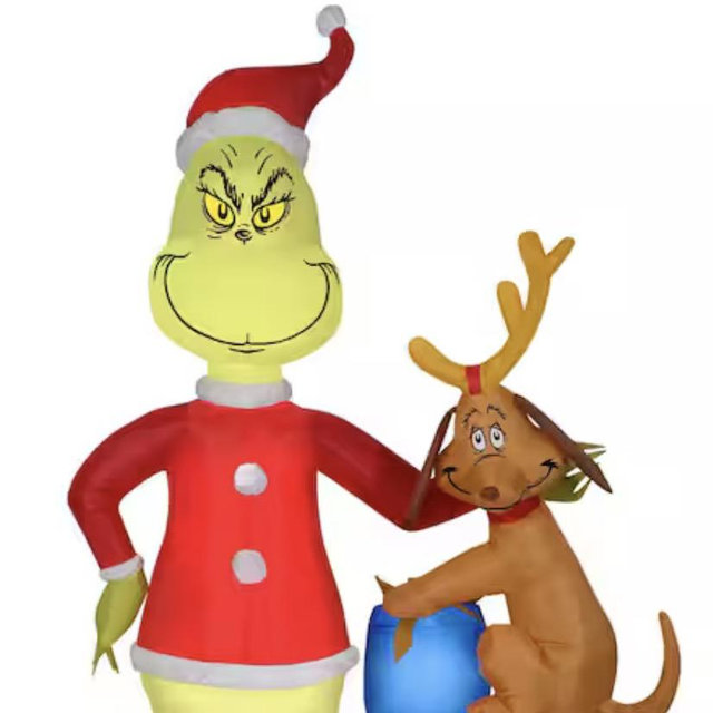 Gemmy 6 ft. Tall x 2.5 ft. Wide Airblown Grinch and Max with Presents Christmas Inflatable G-882563