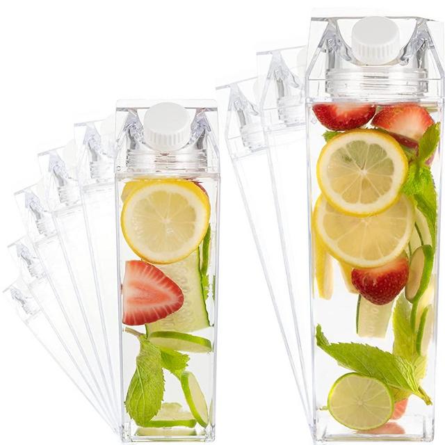 BOARDS+ Milk Carton Water Bottles 17oz 6 Pack & 34oz 3 Pack | Clear Aesthetic Plastic Water Bottle for Your Favourite Drinks!