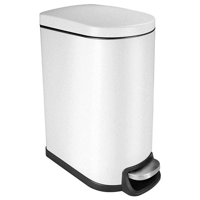 CTETC Slim Small Trash Can with Lid Soft Close and Removable Inner Wastebasket, Rectangular Narrow Garbage Can for Bathroom Bedroom Office, Anti-Fingerprint Matt Finish, 2.6Gal/10L, White