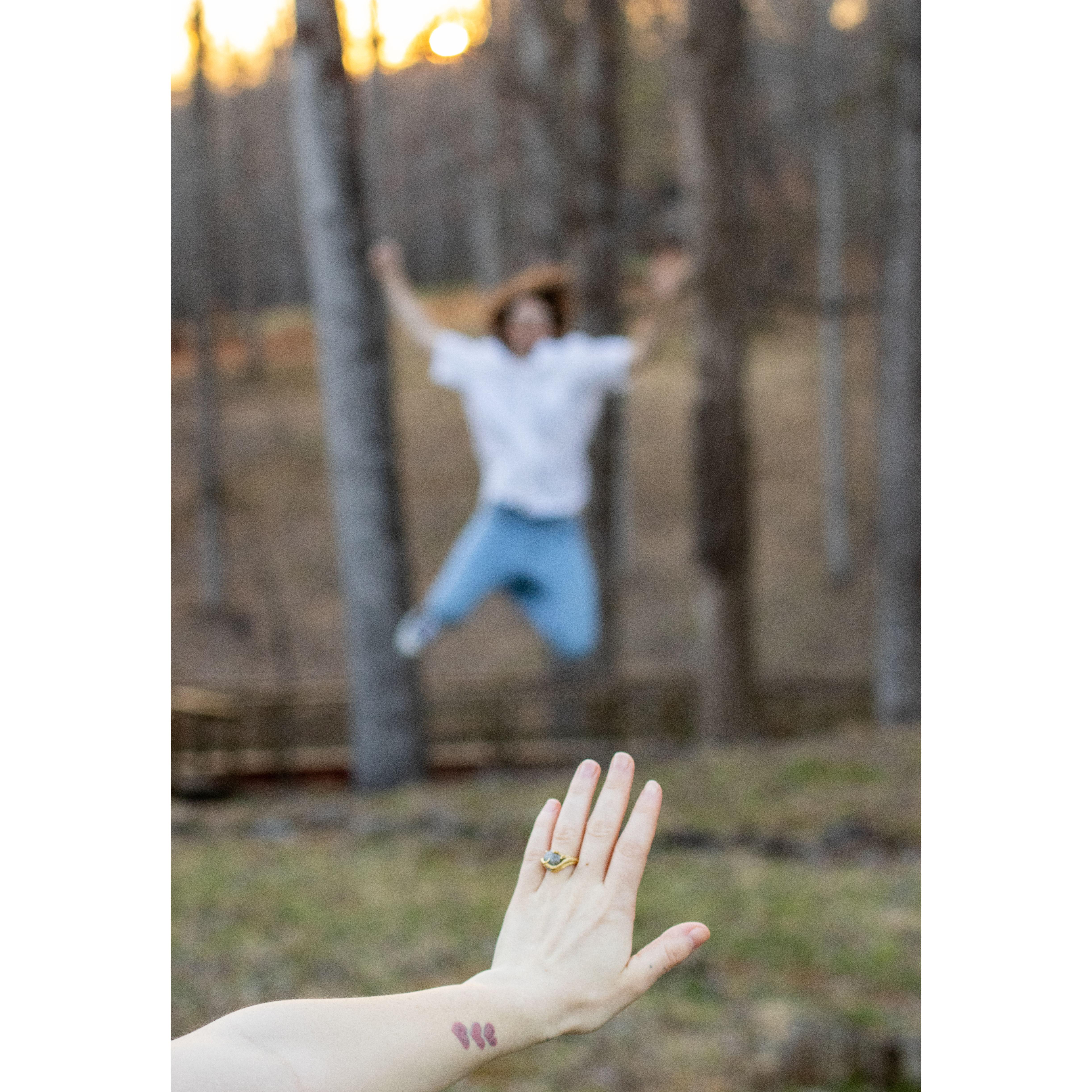 He must have been jumping for joy...or maybe just trying to escape the wedding planning!
