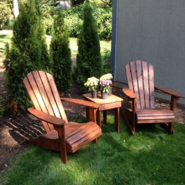 2 Handmade Cedar Adirondack Chairs + Table