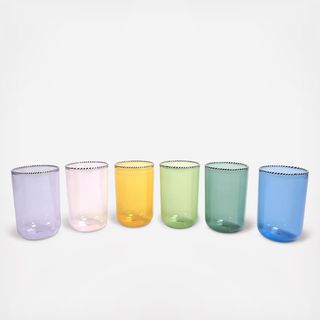 Striped Rim Glass, Set of 6