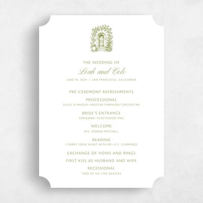 Green Ticket Wedding Program - Passage