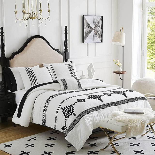 MaiRêve White Comforter Set Queen 8 Piece, Embroidery Boho Comforter Set Queen, All Season Bedding Set with Comforters, Sheets, Pillowcases & Shams, Bed in A Bag Queen 8 Pieces (White,Queen)