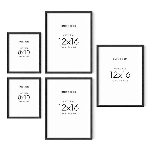Haus and Hues Picture Frames for Wall - Set of 5 black photo frames, Photo Frame Collage, Bulk Picture Frames, Assorted Picture Frames, Picture Frames Bulk (Two 8x10, Three 12x16 Black)