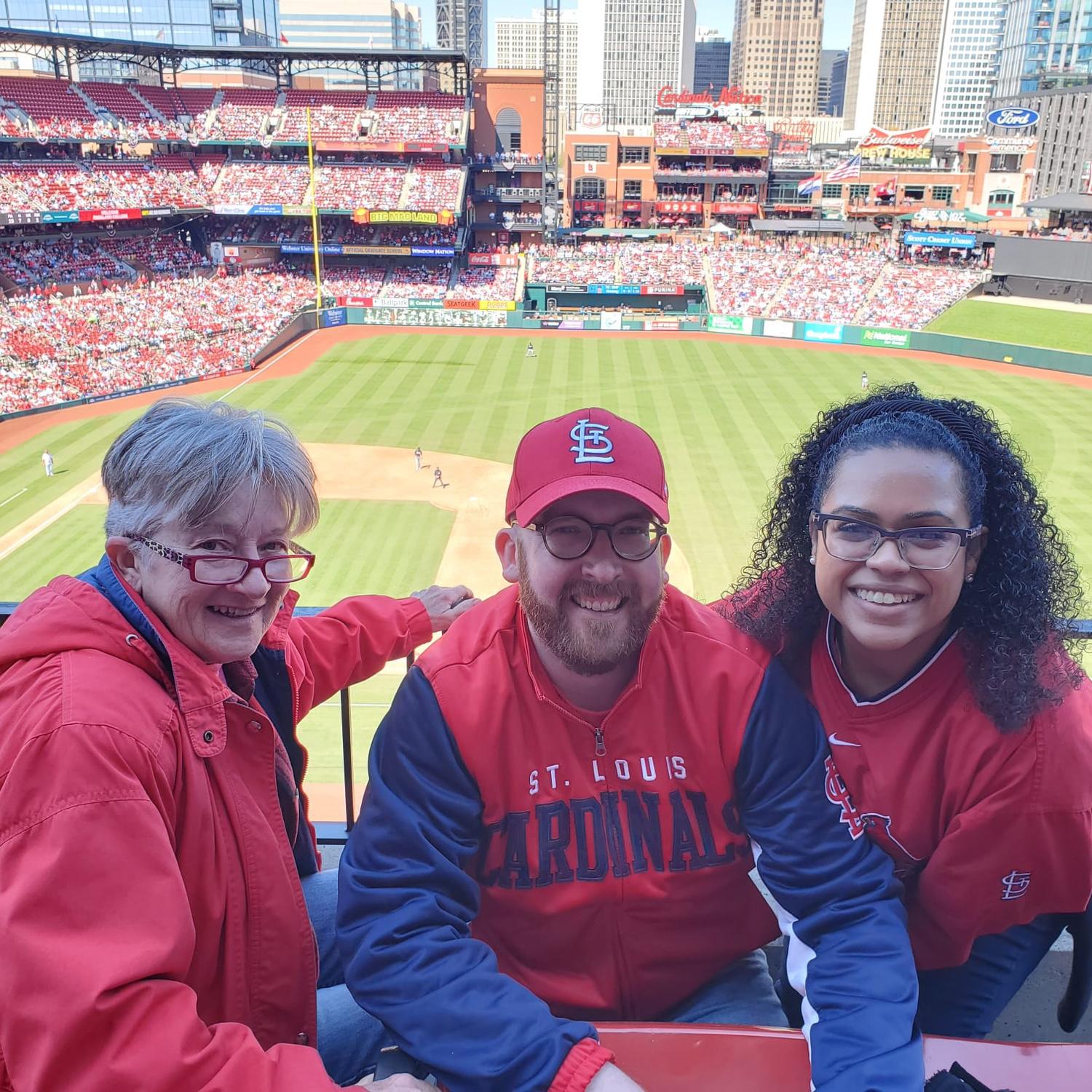 Mariela's first Cardinal's game at Busch Stadium with Sam and his mom