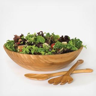 Bamboo Salad Serving Bowl with Servers
