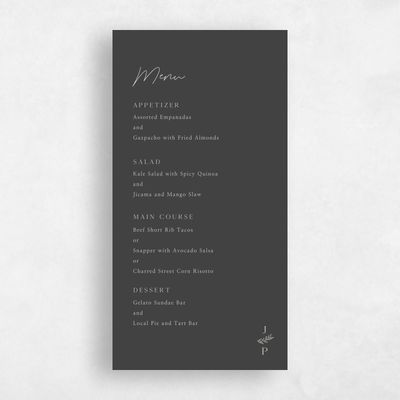 Dark Charcoal, Grey Wedding Menu - Sivas