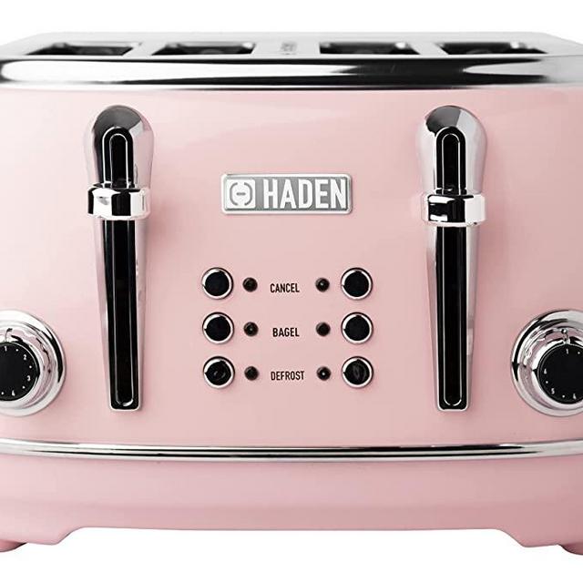 Haden 75044 Heritage 4 Slice Toaster, Wide Slot with Removable Crumb Tray and Settings, English Rose