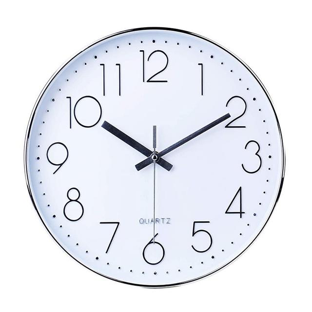 14 Inch Silver Wall Clock Silent Non Ticking Battery Operated Quartz Decorative Round Wall Clock