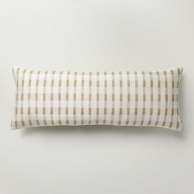 14"x36" Layered Stripe Lumbar Bed Pillow Sage Green/Cream/Natural - Hearth & Hand™ with Magnolia