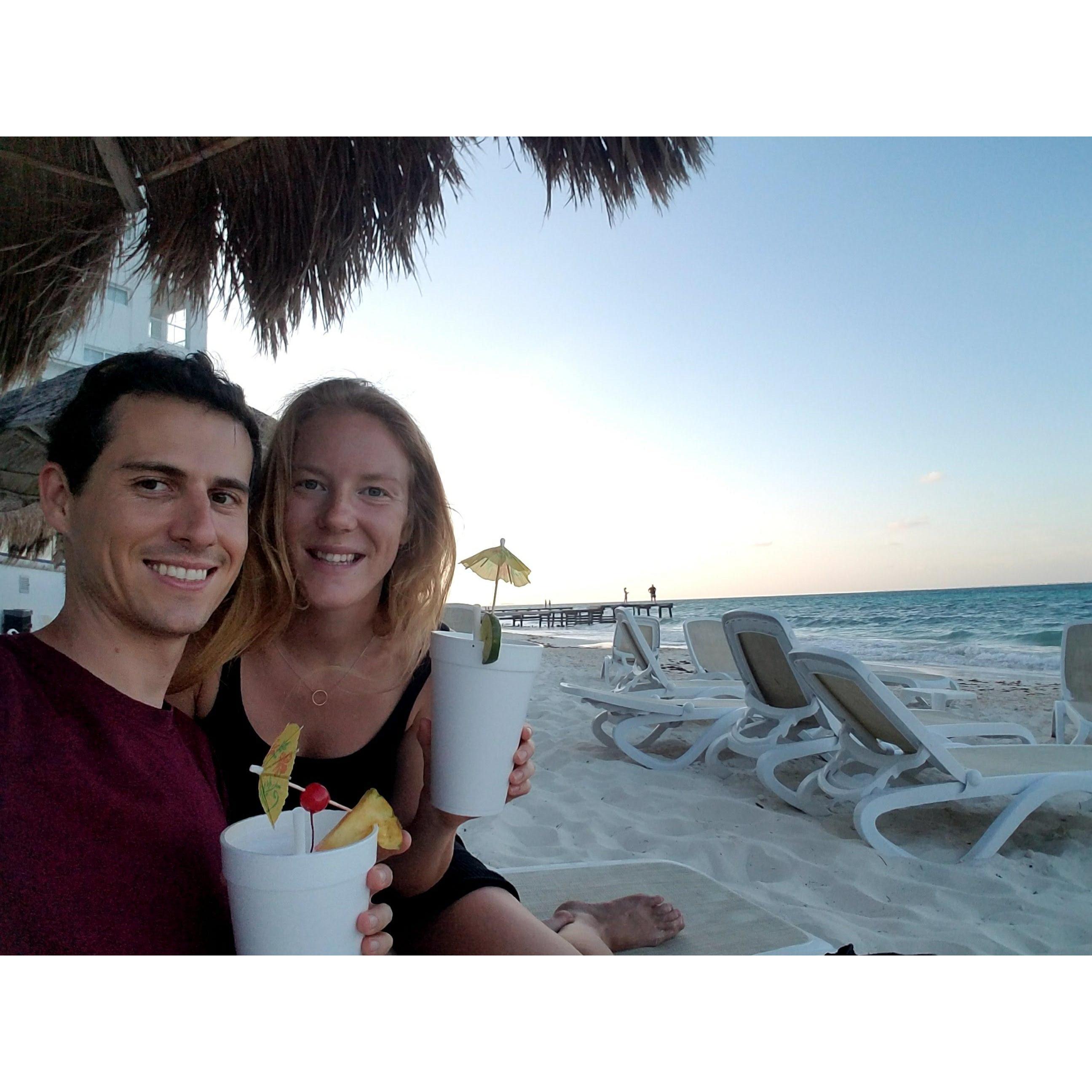 Massive piña coladas on a beach in Mexico is (mostly) a good decision!! April 2018.