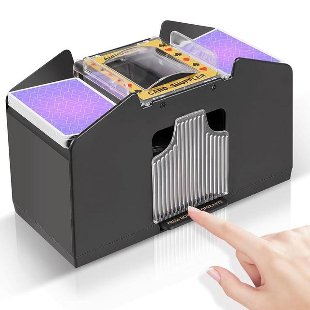 FEIERYA Automatic Card Shuffler 2/1/4/6 Deck,Battery-Operated Electric UNO Poker Shuffler,Playing Card Shuffler for Home Card Game,Travel