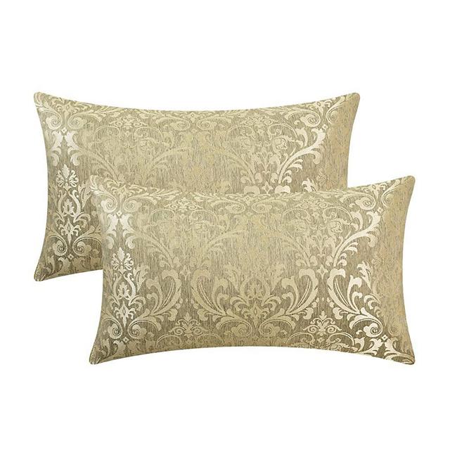 CaliTime Pack of 2 Throw Pillow Covers Cases for Couch Sofa Home Decoration Vintage Damask Floral Shining & Dull Contrast 12 X 20 Inches Gold