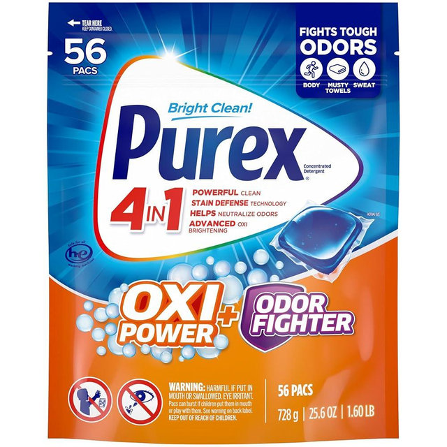 Purex Advanced Oxi with Odor Fighter Laundry Detergent Pacs, Oxi Power, 56 count, Pre Measured Pacs
