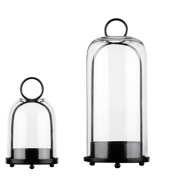 5" & 4" Wide Versatile Metal Candle Holder with Handmade Sturdy Glass Dome in Black for Pillar Candle & Plants, 5.1" xH11.8 4" xH7.5, Industrial, Farmhouse. Modern Style (2, Black, Large & Small)