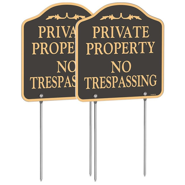 YHAIATTA Large (2 Pack) No Trespassing Signs Private Property, Metal, Aluminum, Includes Metal Yard Stakes for Easy Installation, 12x12 Inches