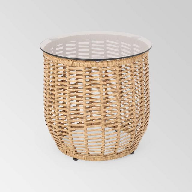 Boynton Wicker Side Table - Light Brown - Christopher Knight Home