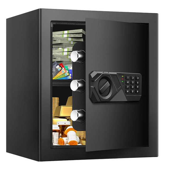 Small Safes for Home, 2.0 Cubic Feet Safe Box with Spare Keys, Alarm System, Digital Keypad and Removable Shelf, Anti-Theft Steel Security Home Safe for Document Money Medicine Firearm Valuables