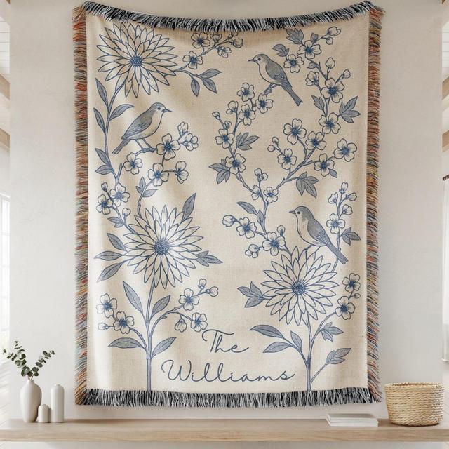 Personalized Woven Throw Blanket, Cotton Anniversary Gift For Couple, Custom Wedding Family Name Blanket, Engagement Or Bridal Shower