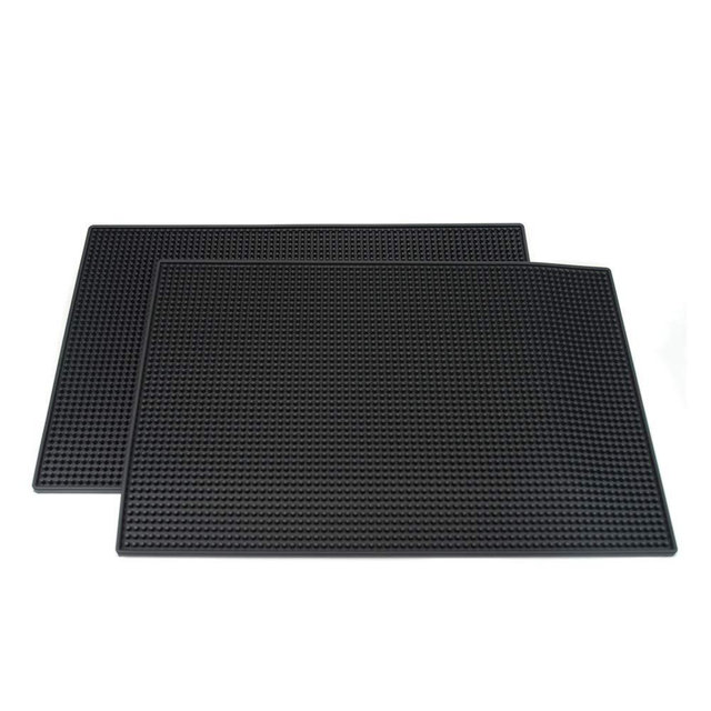 18"x12" PVC Bar Service Mat for Cocktail Bartender (Black 2-Pack)
