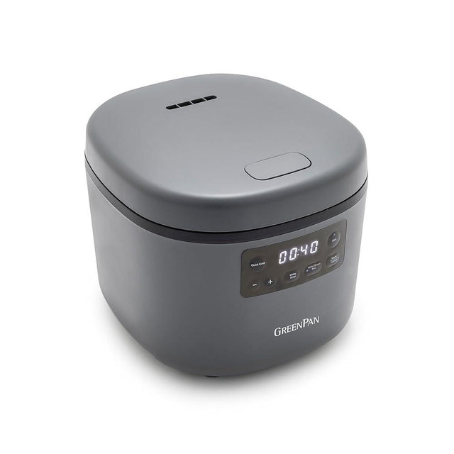 GreenPan Advanced Rice Cooker, 4-Cups Uncooked/8-Cups Cooked, Removable Nonstick Ceramic PFAS-Free Pot, White & Brown Rice, Family Sized, Quick Cook in 25mins, 6 Presets, Fuzzy Logic Tech, Graphite