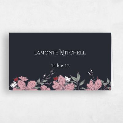 Ebony, Black Wedding Place Card - Leighton