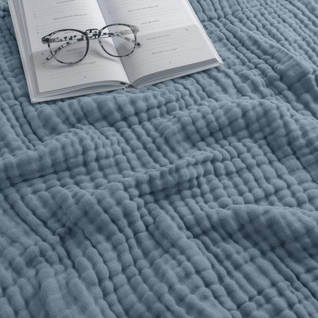 Muslin Blanket for Adults, Extra Large King 108" x 90" By Comfy Cubs - Pacific Blue