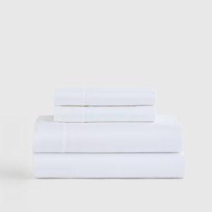 Signature Giza Cotton Sateen Sheet Set With Flat Sheet in White for Queen Bed