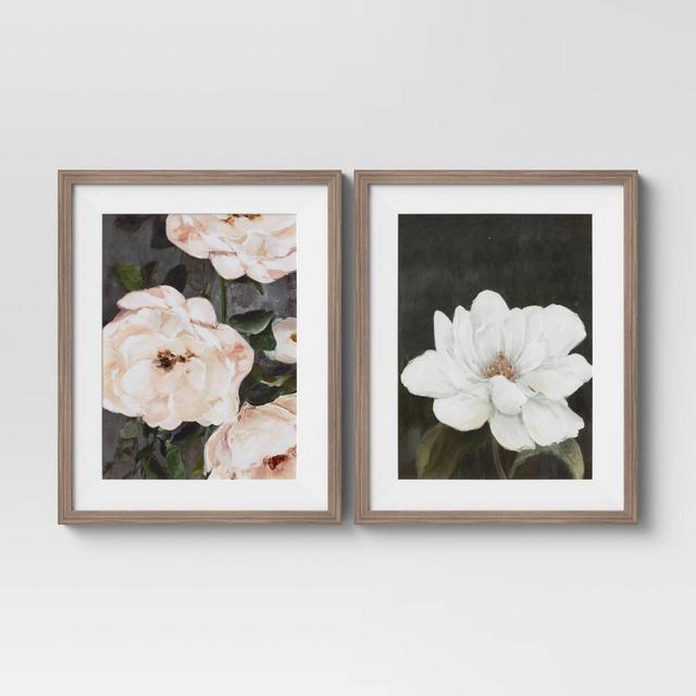 (Set of 2)16" x 20" Floral Framed Wall Art Matted Navy - Threshold™
