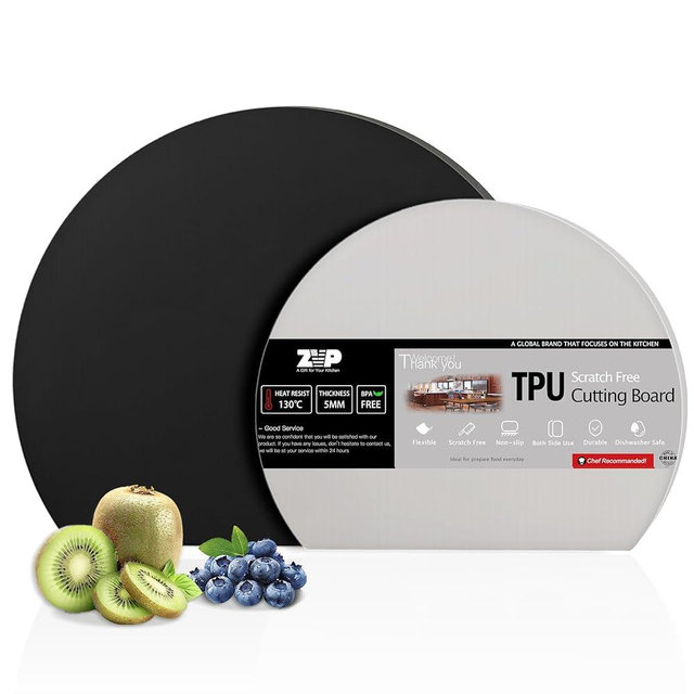 ZVP Thick Silicone TPU Cutting Board Mats for Kitchen, Flexible Rubber Cutting Boards, Anti-Slip Cutting Mats, Semicircle Chopping Board, BPA Free Dishwasher Safe, 2 Pieces