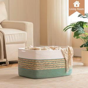 UBBCARE Blanket Basket, Large Rectangle Woven Storage Basket With Handles