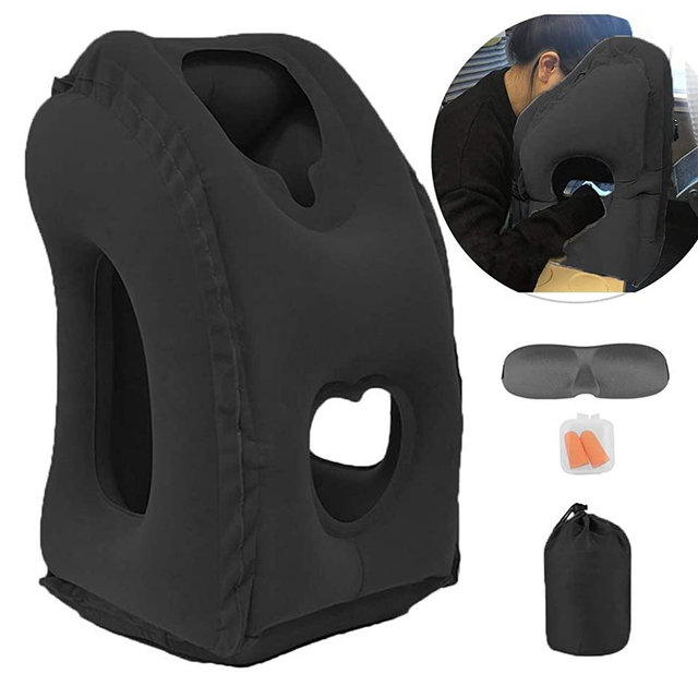 Inflatable Travel Pillow for Airplane, Inflatable Neck Air Pillow for Sleeping to Avoid Neck and Shoulder Pain, Support Head, Neck and Lumbar, Used for Airplane, Car, Bus and Office (Black)