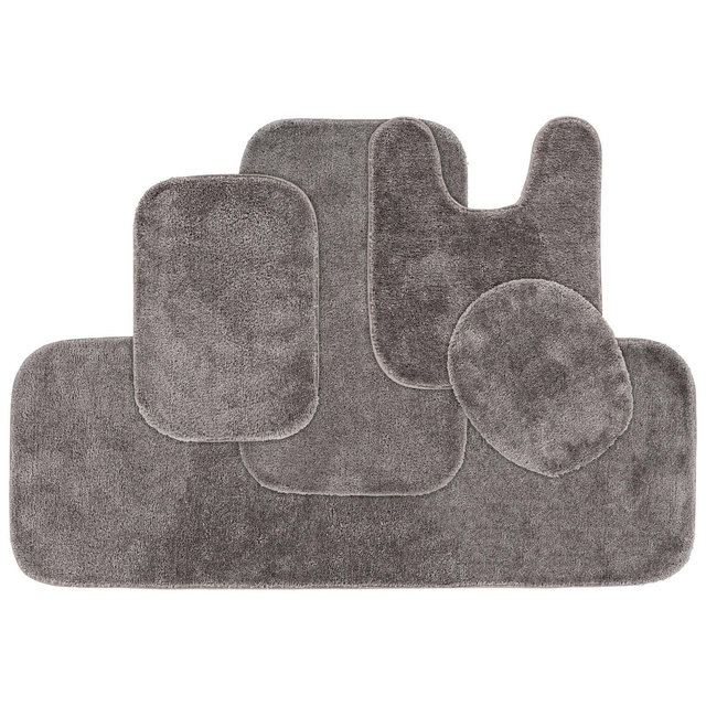 5pc Traditional Nylon Washable Bathroom Rug Set Gray - Garland Rug