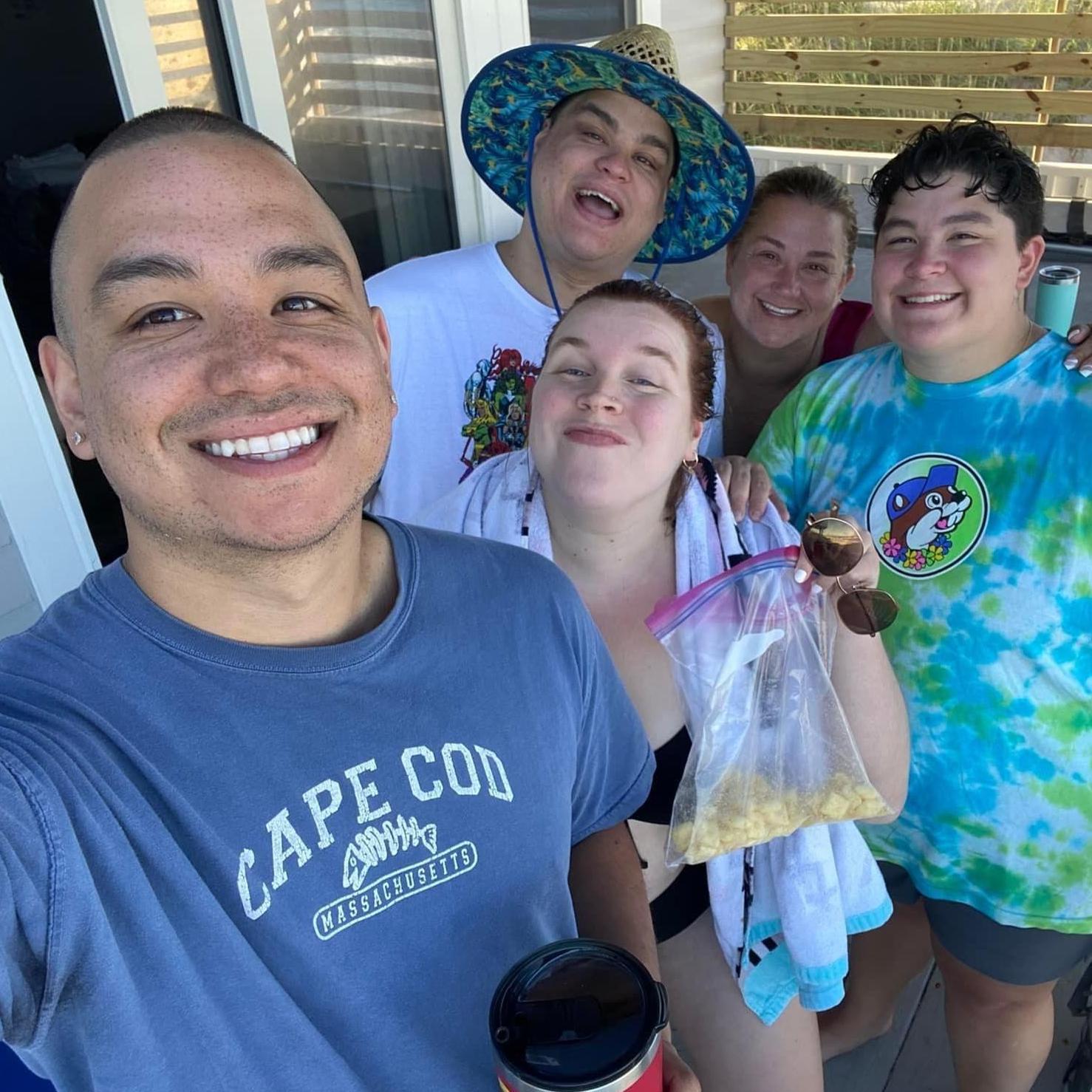 Antonio, Tyler, Carol, Darlene, & Kayla in OBX, NC after a beach day