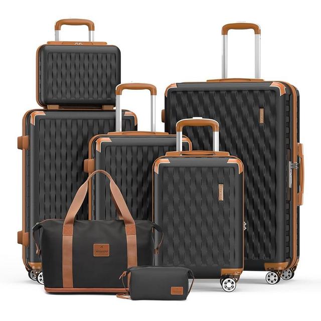 Melalenia Luggage Sets 5 Piece Suitcase Set,Hard Shell Carry on Luggage Travel Suitcases with Spinner Wheels and TSA Lock, Lightweight Luggage Set for Women,Black Brown