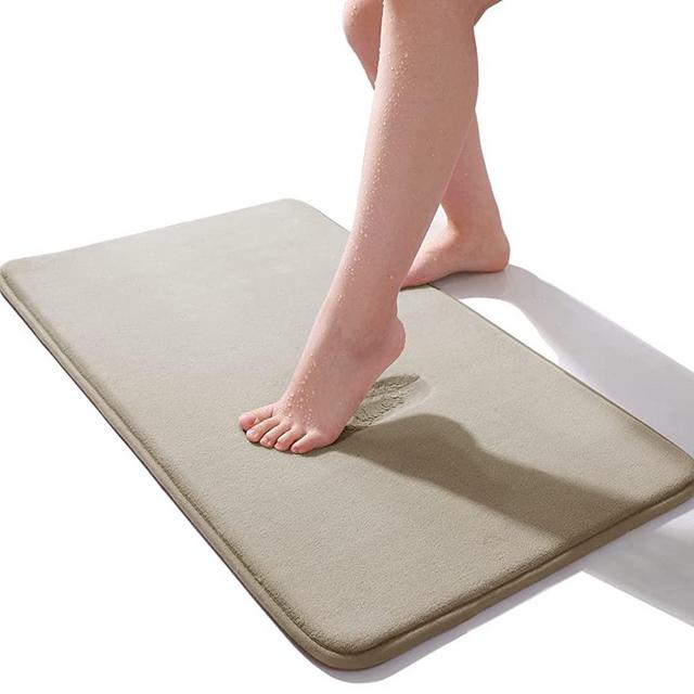Memory Foam Bath Mat 15.5" X 23" Absorbent Super Cozy Soft Non-Slip Coral Velvet Bathroom Rug Easier to Dry Machine Wash Bathroom Carpet, Camel