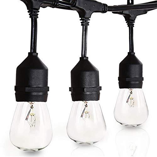 Amico 49FT Outdoor String Lights Commercial Grade Weatherproof Dimmable Patio Light String - 11W Incandescent Edison Bulb - UL Listed Heavy-Duty Decorative Yard Bistro Market Café Lights
