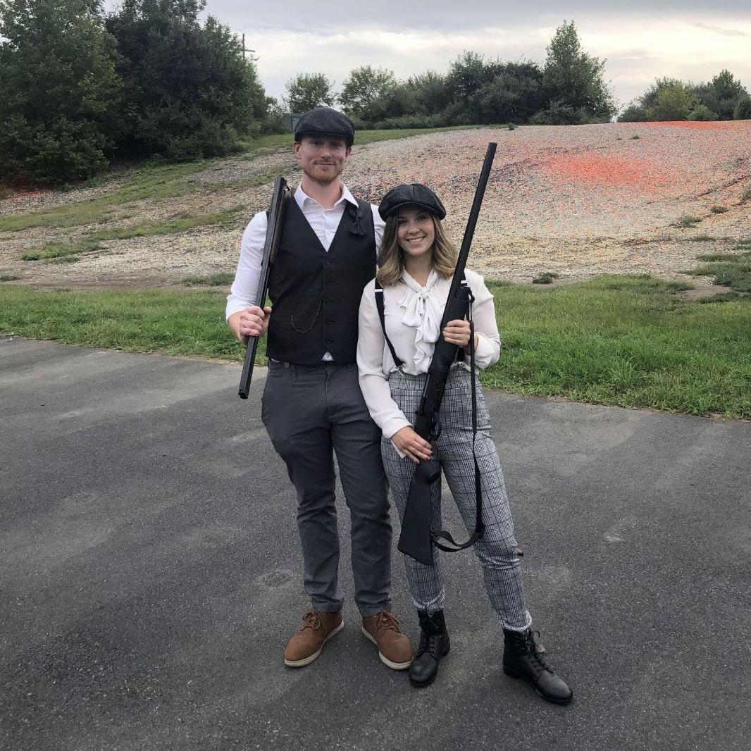James's 31st birthday!  Dressed up as Peaky Blinders chaps to go skeet shooting.