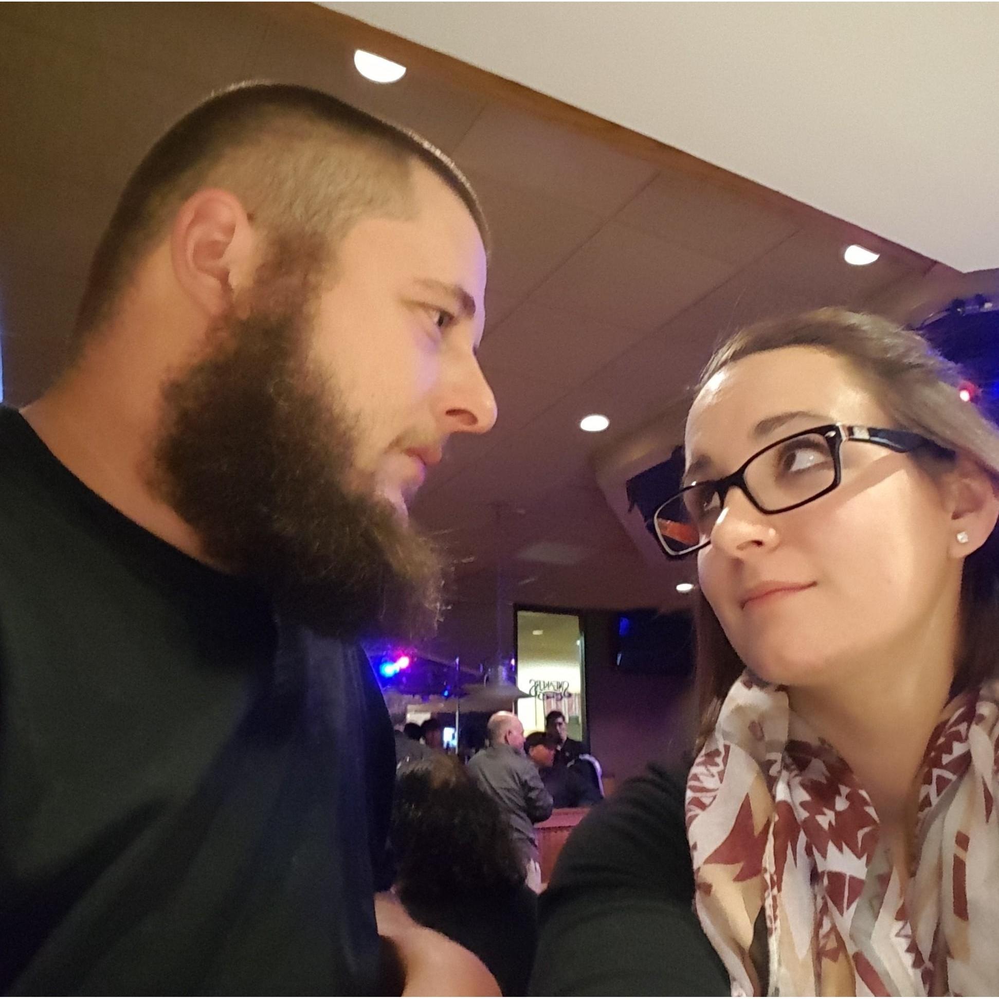 We took an overnight trip one fall around the Northeastern coast of Michigan. This photo sums up every attempt Sarah makes at taking pics: a stare down until Travis finally smiles at the camera!